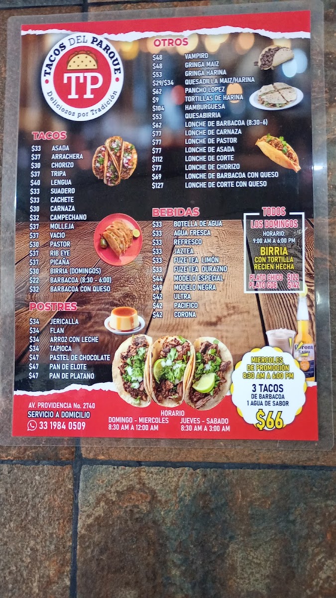Tacos del Parque Menu - Image 1